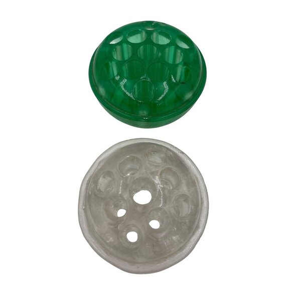 Green Vaseline Uranium & Clear Vintage Glass Flower Frog Set - Picture 2 of 7